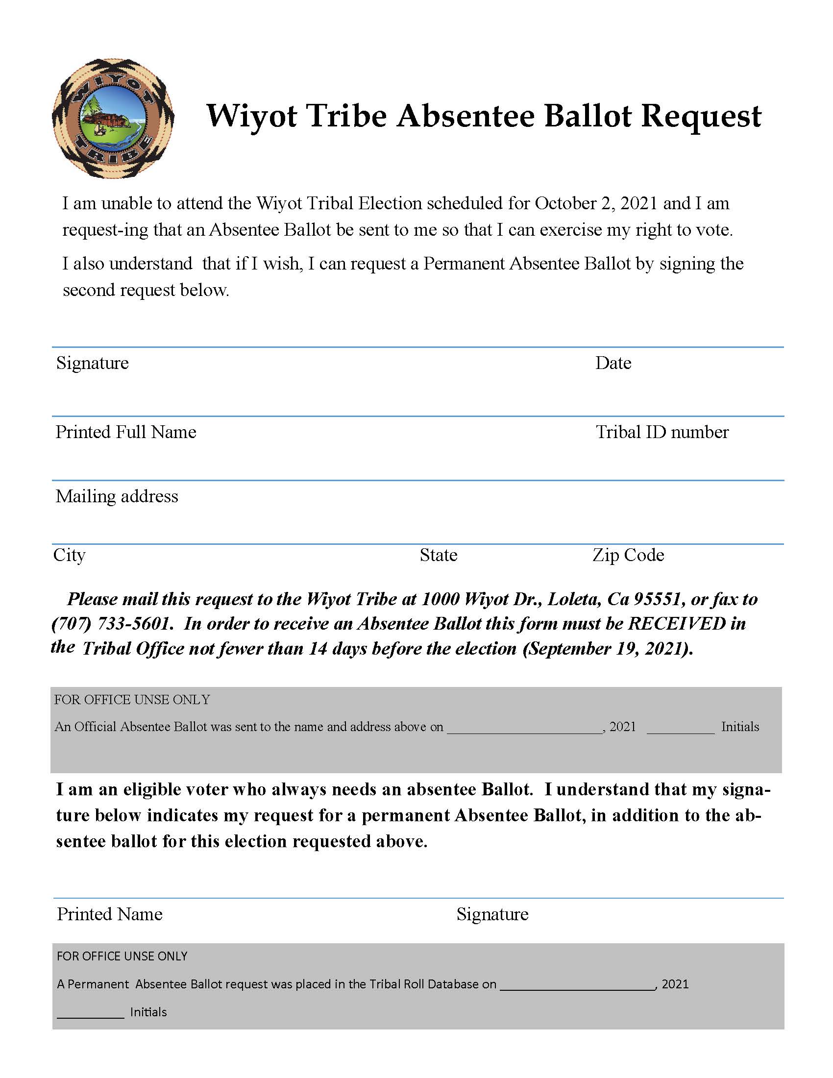 Absentee Ballot Request Form Semi-Annual 21