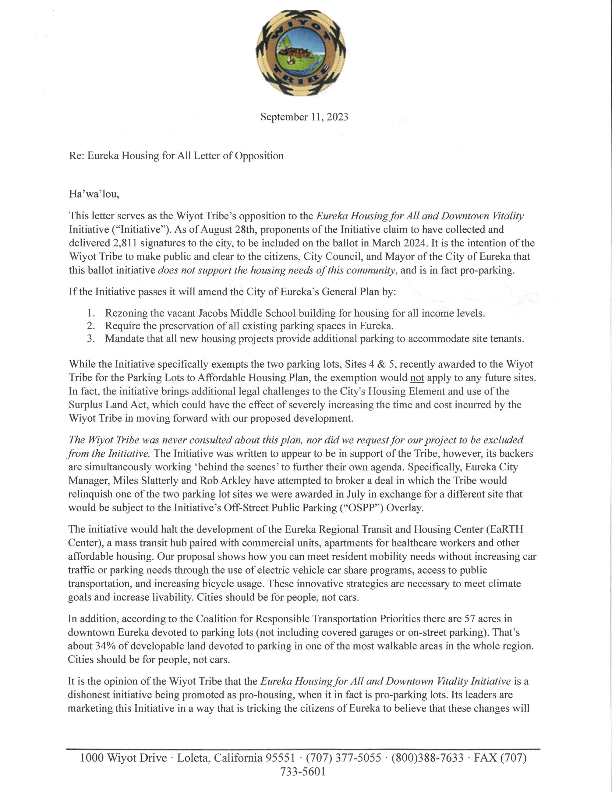Signed - Tribal Letter of Opposition - Eureka Housing For All_Page_1